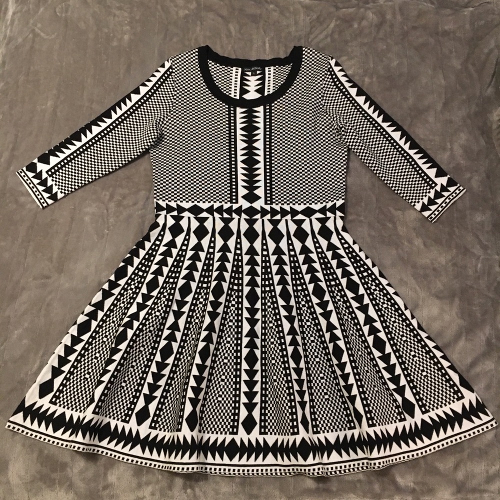 NWOT Nina Leonard Checkered Stretch Sweater Dress 🏁 Size L